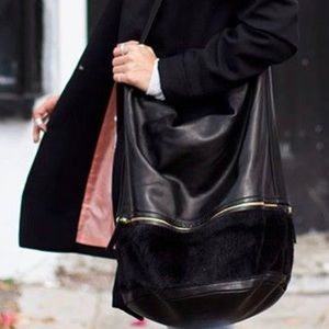 Hare+Hart Black Bucket Bag Leather and calf hair